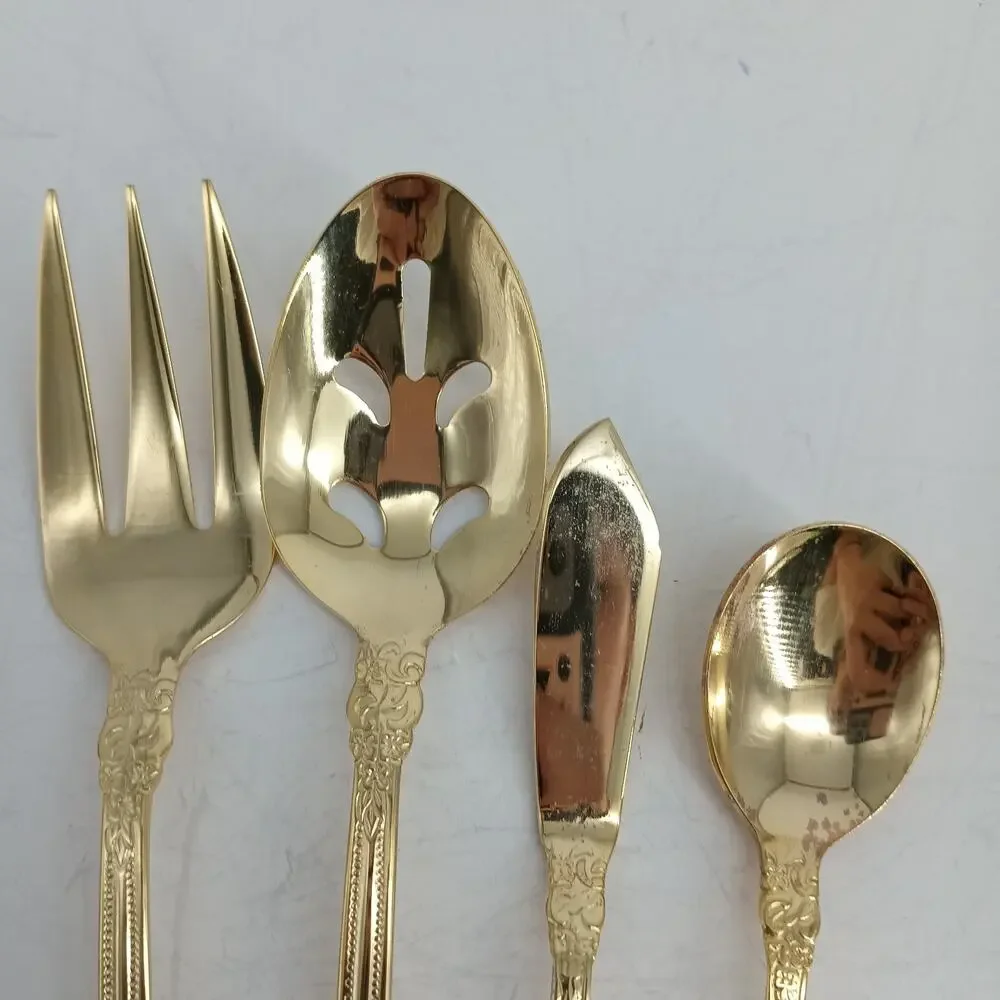 4X Serving Cambridge Gold Royal Fashion Spoons Fork Flatware